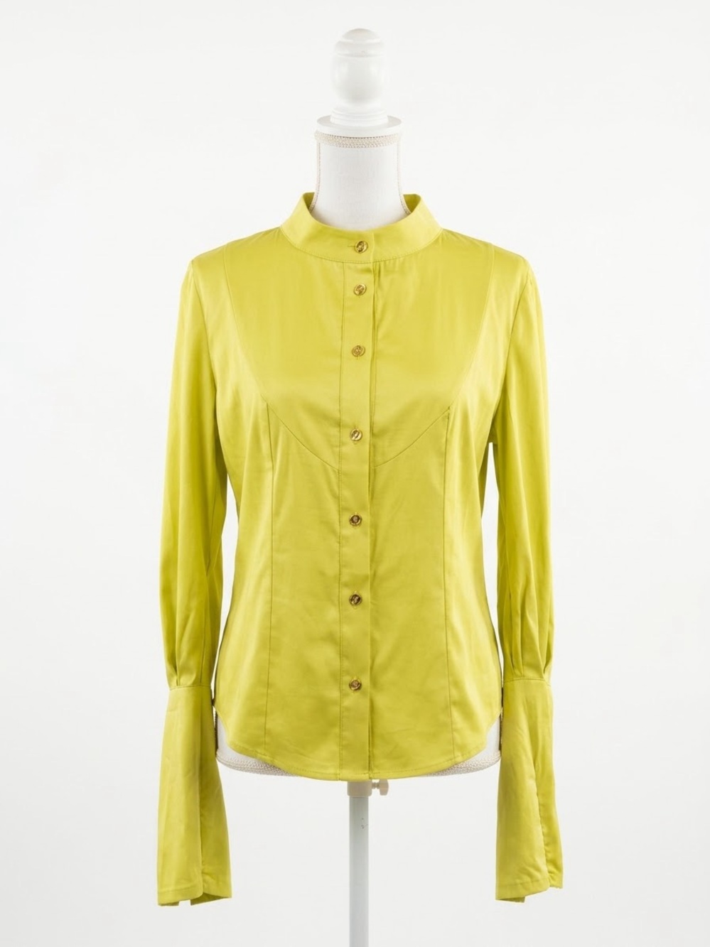 Oblique Creations Chartreuse Green Button Up Blouse Made in Italy Size Medium